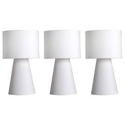 Combo Kit com 3 Abajures elegance tecido branco luminária mesa cúpula cabeceira quarto sala interior iluminação