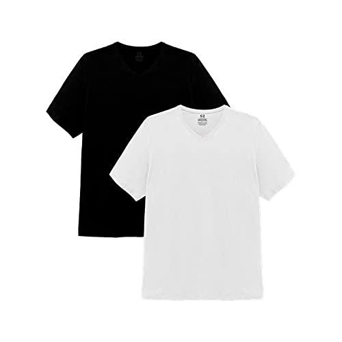 Kit 2 Camisetas Gola V Super Masculina; basicamente; Preto/Branco G3