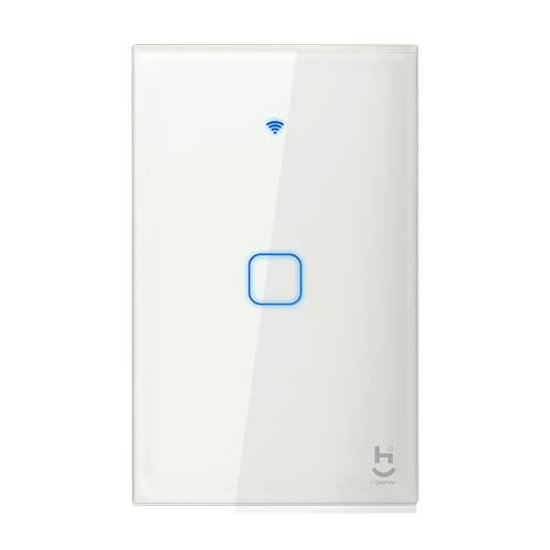 Interruptor Inteligente Wi-Fi para iluminação, 1 botão, Vidro Branco, HIINT1C, Hi By Geonav
