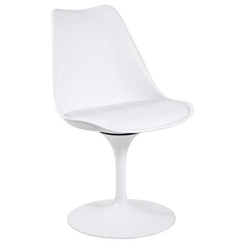 Loft7, Cadeira Tulipa Com Assento Giratório Em Metal E Polipropileno Com Encosto Cozinha Sala De Jantar Quarto Escritório, Branca