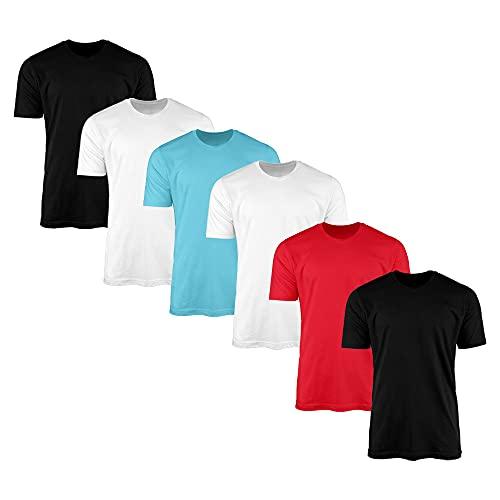 Kit 6 Camisetas Masculina Lisas Algodão Básica (2 Preta, 2 Branca, 1 Vermelha, 1 Azul Claro, P)