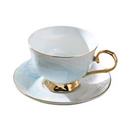 Cabilock Conjunto de xícaras e pires de chá britânico conjunto de xícaras de chá de porcelana azul 300 ml