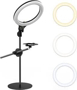 Ulanzi Suporte de telefone superior com anel de luz de selfie de 25,4 cm, suporte de luz de mesa com braço de disparo ajustável de 360°, anel de luz regulável 3500k-6500K para gravação de vídeo, transmissão ao vivo, retrato e maquiagem