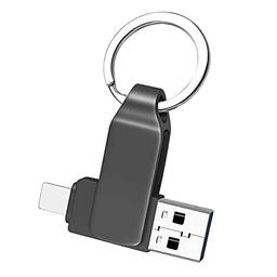 Pen Drive USB para iPhone, stick de foto de metal durável, armazenamento de memória, pen drive USB 3.0 para iPad/Mac/computadores (256 GB, prata)
