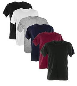 Kit 6 Camisetas Slim Fit Masculinas (P, Preto, Branco, Cinza Mescla, Azul Marinho, Vinho e Verde Musgo)