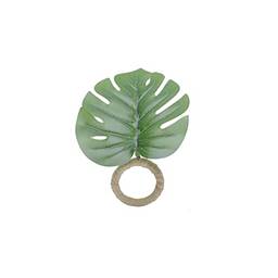 Conjunto 4 Anéis para Guardanapo de Plástico Folha Verde 12cm x 10,5cm - Lyor