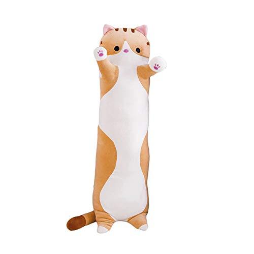 Decdeal Gato de pel?ia longo, mais boneca de brinquedo, brinquedo de pel?ia fofo em forma de gato, almofada longa para dormir, presente decorativo (marrom, 700 mm/27,55 polegadas)