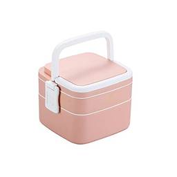 NEARAY Lancheira com colheres, 2 compartimentos lancheira japonesa Recipientes de lanche reutilizáveis à prova de vazamentos Bento box com pega (pink,quadrado)