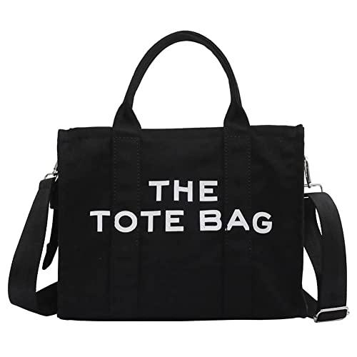 Saco de tote para mulheres, bolsa de tote de lona, saco de viagem, bolsa de ombro feminina, bolsa crossbody, bolsa feminina (preto)