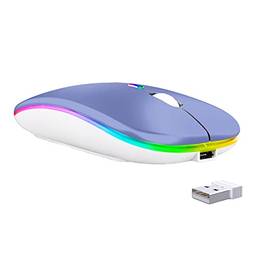 SZAMBIT Mouse Bluetooth Sem Fio,LED Slim Dual Mode (Bluetooth 5.1 + USB) Mouse Sem Fio Bluetooth Silencioso Recarregável de 2,4 GHz com Adaptador Tipo C para Laptop/MacBook/iPad OS 13,Roxo