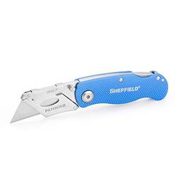 Sheffield Faca utilitária Ultimate Lock Back 12113, dobrável, faca de cortador de caixa, faca de carpete, cortador de drywall e mais, lâmina de troca rápida, design de trava traseira, azul