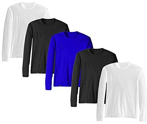 KIT 5 Camisetas Proteção Solar Permanente UV50+ Tecido Gelado – Slim Fitness – P 2 Branco - 2 Preto - 1 Royal