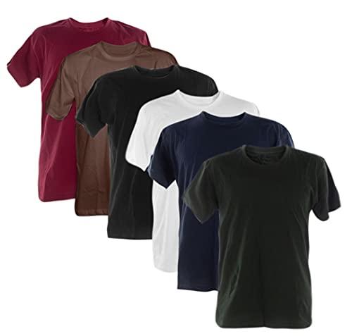 Kit 6 Camisetas 100% Algodão (Vinho, Marrom, Preto, branco, marinho, Musgo, M)