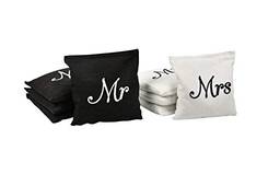 GoSports Conjunto de sacos de cornhole com tema de casamento – Inclui 4 bolsas pretas 'Mr' e 4 bolsas brancas 'Mrs'