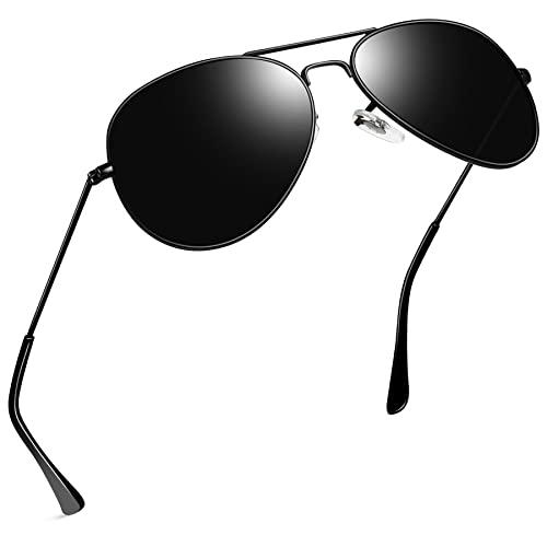 Óculos de Sol Masculino e Feminino Polarizado Joopin Clássico Oval Estilo Militar Óculos de sol de Metal Armação para homens e mulheres UV400 Proteção?Preto?
