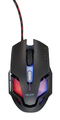 Acer Nitro Gaming Mouse III: Mouse óptico para jogos 6D com alta taxa de varredura de 125 MHz | 7 luzes coloridas com logotipo e padrão de LED | 6 trofos DPI opcionais (800-7200) | 6 botões