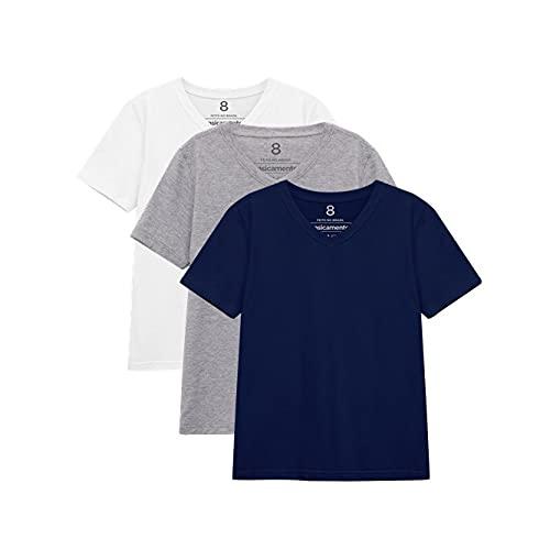 Kit 3 Camisetas Gola V Unissex; basicamente; Branco/Mescla Claro/Marinho 2