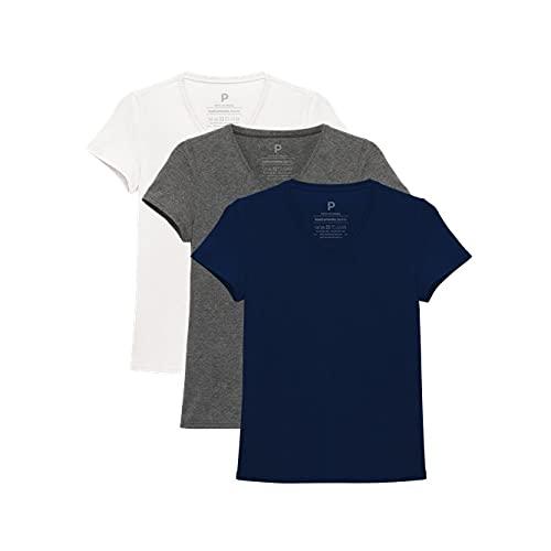 basicamente. Kit 3 Camisetas Babylook Gola V Feminina; basicamente; Branco/Mescla Escuro/Marinho XGG