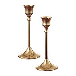 LOVIVER 2 castiçais dourados, suportes de velas para jantar romântico à luz de velas, peça central para decoração de mesa, presente de boas-vindas