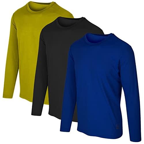 KIT 3 Camisetas Proteção Solar Permanente UV50+ Tecido Gelado – Slim Fitness – P Marinho - Caramelo - Preto