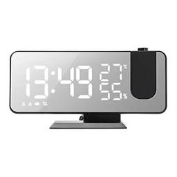Duotar Despertador De Projeção,Despertador de projeção digital com superfície espelhada 4 em 1 Relógio com projetor de 180 graus umidade e temperatura interna Carregador de telefone FM Rádio