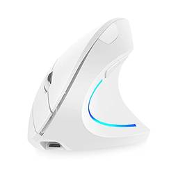 2.4G sem fio vertical mouse vertical recarregável ergonômico mouse 3 níveis de DPI ajustáveis RGB luz de fluxo Plug N Play, branco