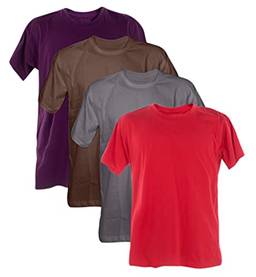 Kit 4 Camisetas 100% Algodão 30.1 Penteadas (Roxo, Marrom, Chumbo, Vermelho, M)