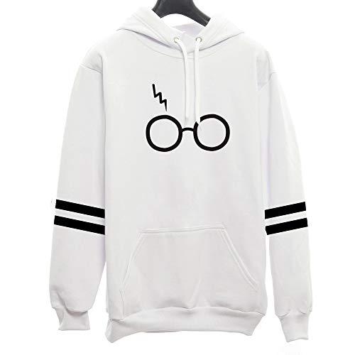 Blusa Moletom Unissex Canguru Óculos Harry Potter C/Listras (M, BRANCO)