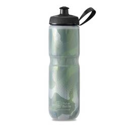 Garrafa térmica de água esportiva Polar Bottle – Sem BPA, garrafa esportiva e de bicicleta com alça (Contender – Oliva e Prata, 680 g)