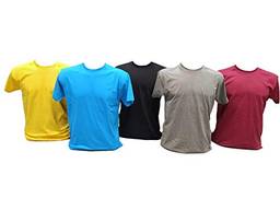 Kit 5 Camisetas 100% Algodão (Ouro, Turquesa, Preto, Mescla, Vinho, GG)