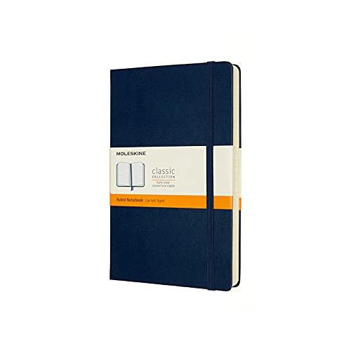 Moleskine Caderno expandido clássico, capa dura, grande (12,7 cm x 21 cm), pautado/forrado, azul safira, 400 páginas