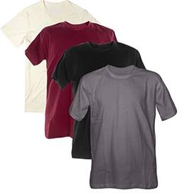 Kit 4 Camisetas 100% Algodão 30.1 Penteadas (Off White, Vinho, Preto, Chumbo, P)