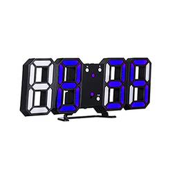 Eastdall Relógio De Mesa,Relógio digital LED 3D Relógio de mesa eletrônico Despertador Relógio de parede brilhante pendurado em tela preta concha azul