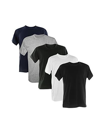 Kit 5 Camisetas 100% Algodão (AZUL MARINHO, CINZA MESCLA, VERDE MUSGO, BRANCO, PRETO, P)