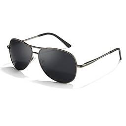Cyxus Óculos de Sol para Masculino, Aviador Oculos de Sol Homens Lentes Polarizadas Protegem UV para Dirigir Golfe Viajar Quadro Leve (5-lentes pretas armação preta fosco)