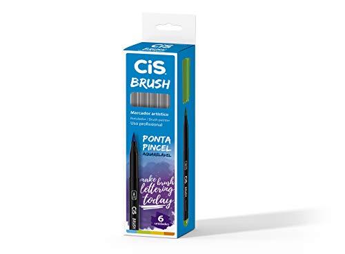 Marcador Artístico CIS Brush, Cinza, Caixa com 6 unidades