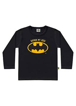 Camiseta Manga Longa em Meia Malha Batman, Meninos, Fakini, Preto, 3
