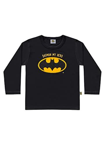 Camiseta Manga Longa em Meia Malha Batman, Meninos, Fakini, Preto, 2 (até 3)
