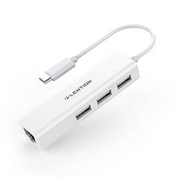 Hub USB-C para 3 portas USB LENTION + Adaptador LAN Ethernet RJ45 compatível com Apple MacBook Pro 13/15 (porta Thunderbolt 3), MacBook 12, Chromebook, Surface Go, mais, Branco