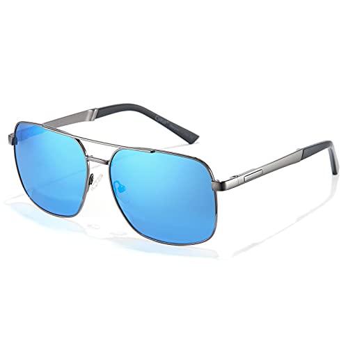 Cyxus Óculos de Sol Polarizados Retangulares Aviador Masculino Feminino Proteção UV400 Armação Metálica Anti-Reflexo (Lentes Azuis Brilhantes)