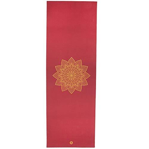 Tapete de yoga pvc premium ecológico Rishikesh estampa Mandala dourada, antiderrapante, Yoga Mat com durabilidade e conforto - 4.5mm 183 x 60cm (Bordô)