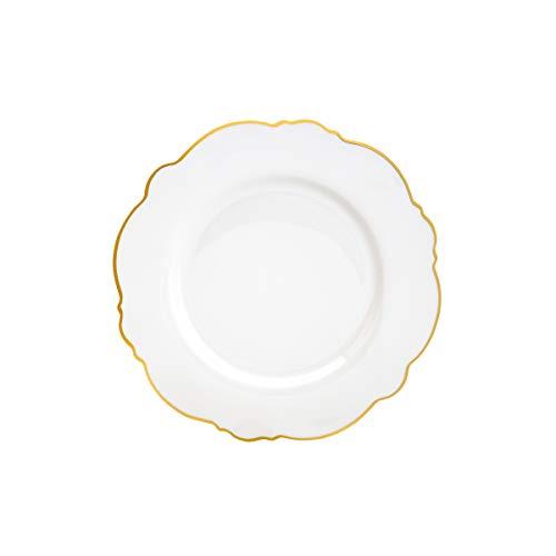 Conjunto 6 Pratos Rasos de Porcelana Maldivas Branco com Fio Dourado 28cm - Wolff