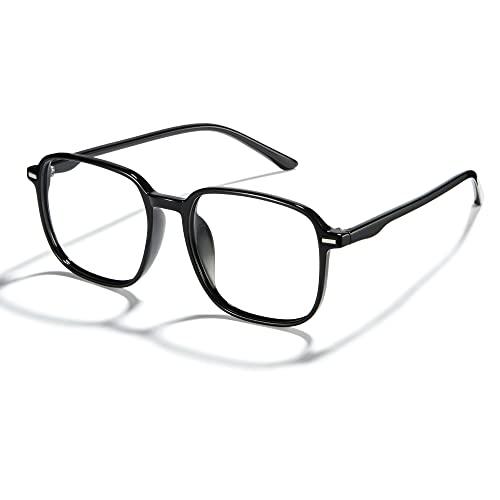 Cyxus Óculos de Luz Azul Feminino/Masculino Bloqueio de UV Oculos Anti Fadiga Ocular Lente Transparente Moldura Quadrado de Moda Quadrado (3-Moldura Preta 8076)