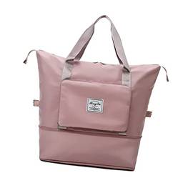 NC Bolsa dobrável de viagem de viagem impermeável multifuncional Oxford pano bolsa bolsa de mão para camping bagagem esportes viagens de negócios unissex - Cor de rosa