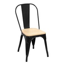 Cadeira Iron Tolix com assento de madeira clara Preto