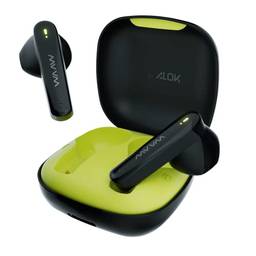 Fone de Ouvido WAAW by ALOK MOB 200EB Bluetooth TWS, Intra-Auriculares, Com Microfone Integrado, Modo Gamer e Resistente à Água IPX4, Preto e Verde, Único