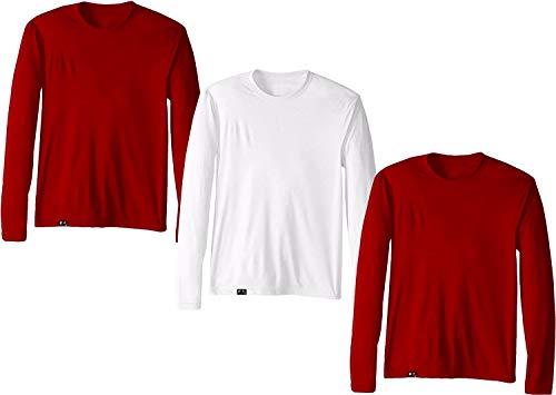 Kit com 3 Camisetas Proteção Solar Uv 50 Ice Tecido Gelado – Slim Fitness – Vinho - Vinho - Branco – GG