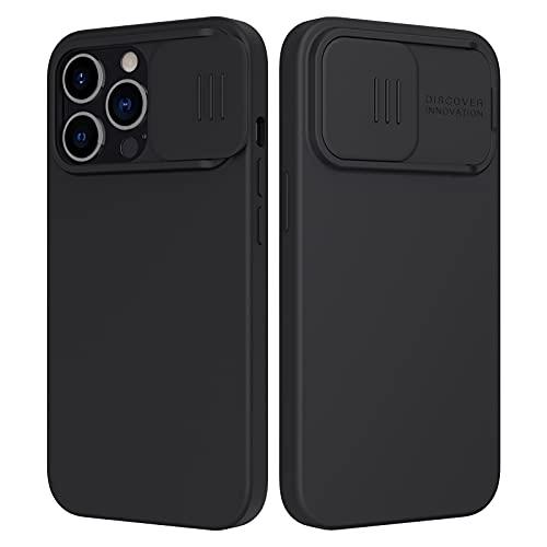 Nillkin Capa compatível com iPhone 13 Pro com capa de câmera deslizante, capa de silicone líquido sedoso CamShield com proteção de lente de câmera, capa de proteção total à prova de choque, 15,5 cm, preta