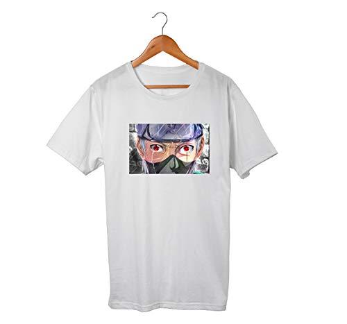Camiseta Unissex Naruto Kakashi Sharingan Anime Geek 100% Algodão (Branco, P)