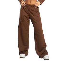 Calça Pantalona Wide Leg Feminina - Calça Moletinho Casual e Comprida - Moda Feminina Confortável Outono/Inverno - Vicbela (M, Marrom)